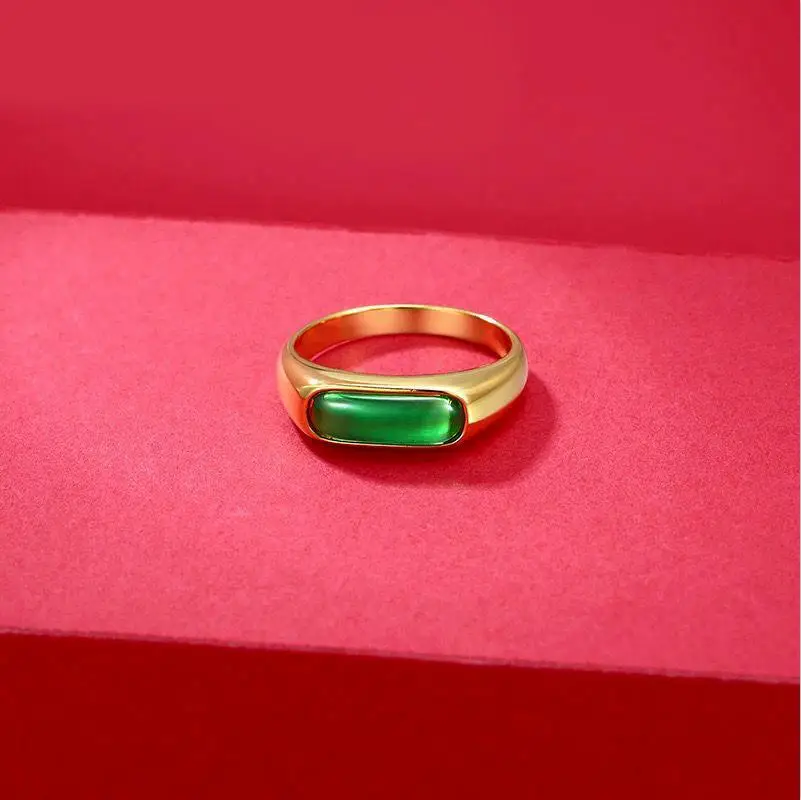 MxGxFam Green Stone ArtificialJade Rings Jewelry For Women Men 24 k Pure Gold Color Original Design silver ring wedding rings finger rings womens ring jewelry rings ring jewelry signet ring couple rings moissanite ring cubic zircon ring