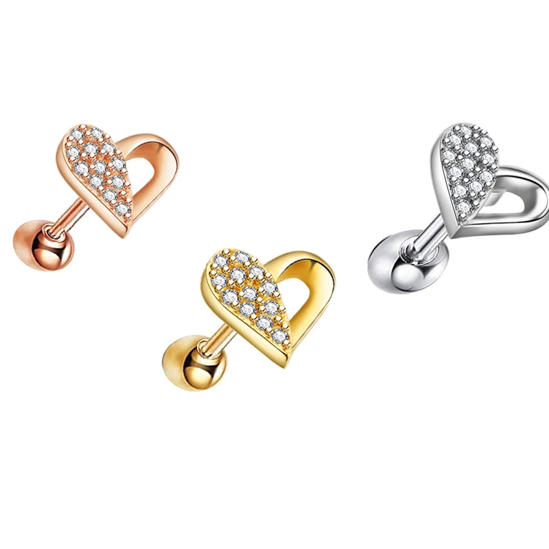 Ear Piercing Heart Tragus Earrings 16g Screw Zircon Wholesales Body Cartilage Stud Barbell Cheap Price | Украшения и аксессуары
