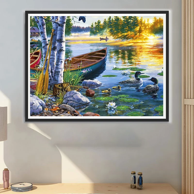 

5D Diamond Embroidery Dusk lake Landscape Handmade Diamond Painting Needlework Mosaic Cross Stitch Home Decor