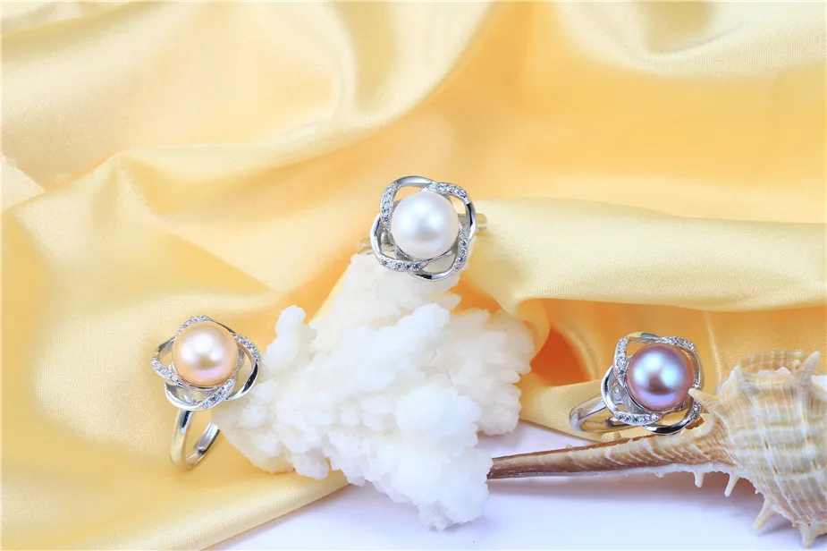 Dainashi 925 Sterling Silver Windmill Zircon Crystal Adjustable Ring Freshwater Cultured Pearl Ring Elegant Party Gift for Women