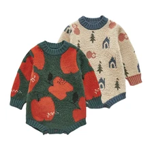 Body de Style rétro pour bébé, barboteuse tricotée d'automne pour filles et garçons, joli motif, combinaisons chaudes et douces pour enfants 