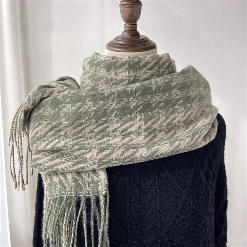 Bufanda a cuadros de pata de de estilo Preppy para mujer, chal largo de moda coreana, grueso cálido, de punto con borla|Bufandas de mujer| - AliExpress