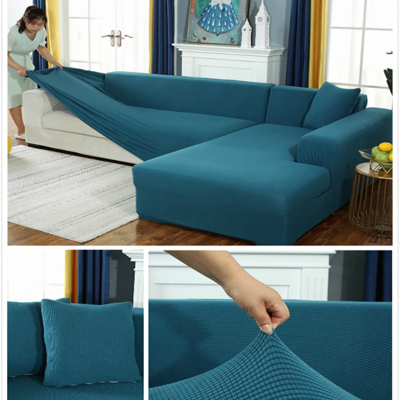 Плюшевый эластичный чехол для дивана однотонный L-образный бархатный гостиной |