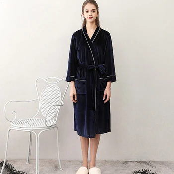 

Women's Bathrobe Spring Homewear Three Quarter Sleeve Gold Velvet Kimono Solid Sleepwear Plus Size Home Clothing For Ladies