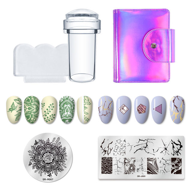 Art Stamp Nail Stamping Plates Set Flower Geometry Marble Image Stamp Templates Kit Manicure Printing Stencil Tools
