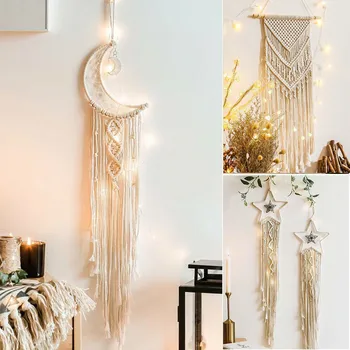 

Moon Star Leaf Bohemian Tassel Macrame Tapestry Handmade Woven Wall Hanging Boho Tapestries Ornament Art Home Room Decor