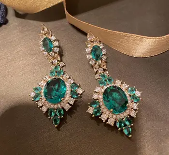 

exaggerated women large green rhinesto earrings ins luxury full gem baroque accessories