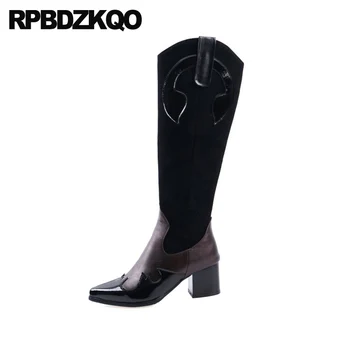

fashion big size snake women boots winter 2019 snakeskin knee high chunky shoes long 13 45 pointed toe tall black thick 12 44