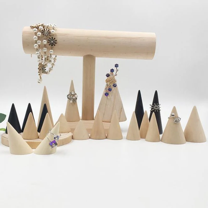 1 x Fashion Vintage Natural Wood Finger Cone Ring Holder Jewelry Display Stand Organizer Accessory | Украшения и аксессуары
