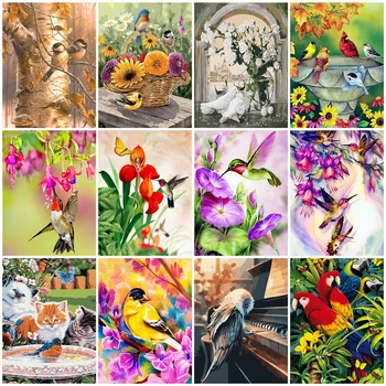 

HUACAN Painting By Numbers Animals Handpainted Drawing Acrylic Wall Art Pictures By Number Bird Home Decoration Gift