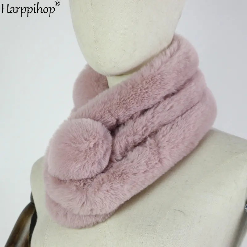 Зимний теплый шарф-кольцо, плюшевый шарф-Кольцо из искусственного кроличьего меха, однотонный воротник, женская зимняя мягкая для шеи теплые шарфы