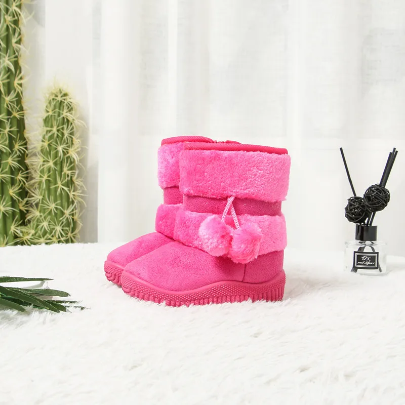 Children's Boots Warm Solid Girls Snow Boot Boys Girls Kids Rubber Boots Children Shoes Non-slip Girl Boots Winter Size 21-35 - Цвет: Rose