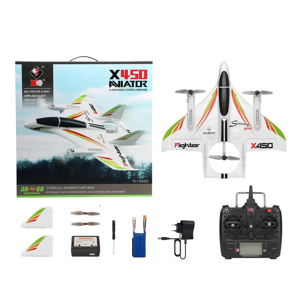 

XK X450 3D Aerobatic RC Airplane 6 Channels Remote Control Vertical Takeoff Landing Fixed Wing Plane Helicopter Toys Drone