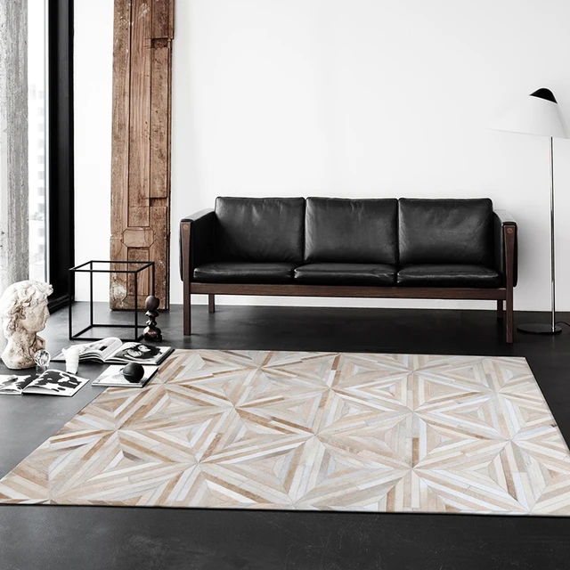 Modern style luxury cowhide seamed patchwork rug natural cow skin triangles carpet for living room bedroom decoration mat 1