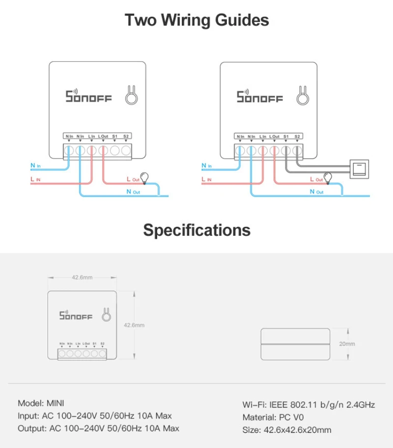 SONOFF Мини Wifi DIY умный переключатель панель Двусторонняя проводка модули домашней автоматизации совместимы с eWelink Alexa amazon Google Home