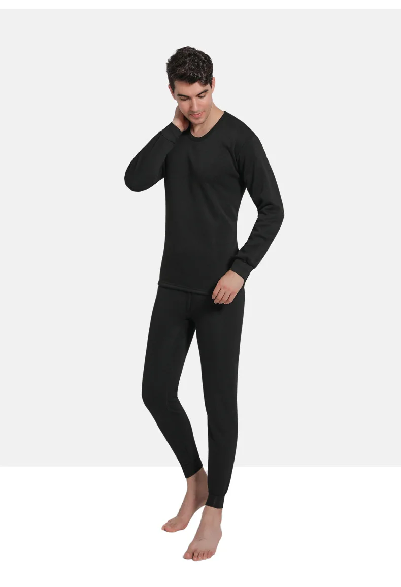 2022 Winter Long Johns Men Thermal Underwear Sets thin fleece solid color keep warm Round neck Plush thick warm clothing mens thermal long johns