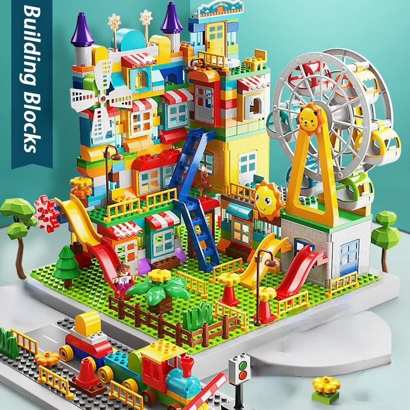 Big Size Castle Ferris Wheel Park Building Block Duploed Classic Slide Amusement DIY Bricks Plastic Toys For Children Gifts | Игрушки и
