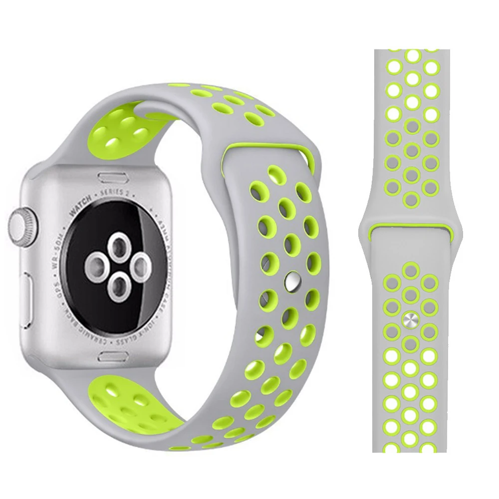 Ремешок для Apple Watch, мягкий силиконовый сменный Браслет серии 5, 4, ремешок для часов 44 мм, 40 мм, iwatch, ремешок серии 1, 2, 3, 38 мм, 42 мм - Цвет ремешка: Grey with yellow