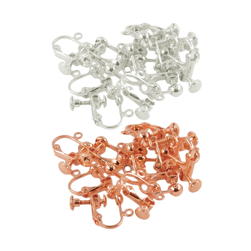 24Pcs Non-Piercing Screw Earring Clip Flat Hook DIY Craft Findings 2 Colors