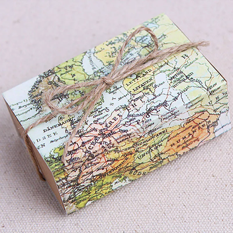 10 шт. подарочные коробки для карт мира, винтажная Подарочная коробка для конфет, Подарочная сумка для путешествий, вечерние, свадебные, на день рождения