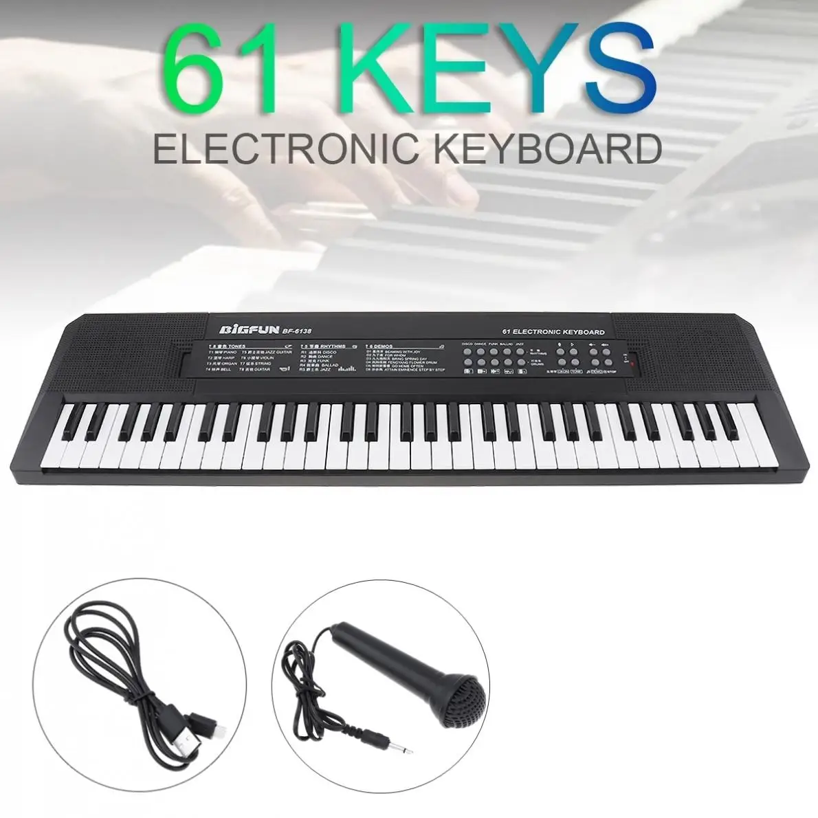 Electronic Keyboard Piano 61 Keys Digital Music Key Board with Microphone Children Gift Musical Enli