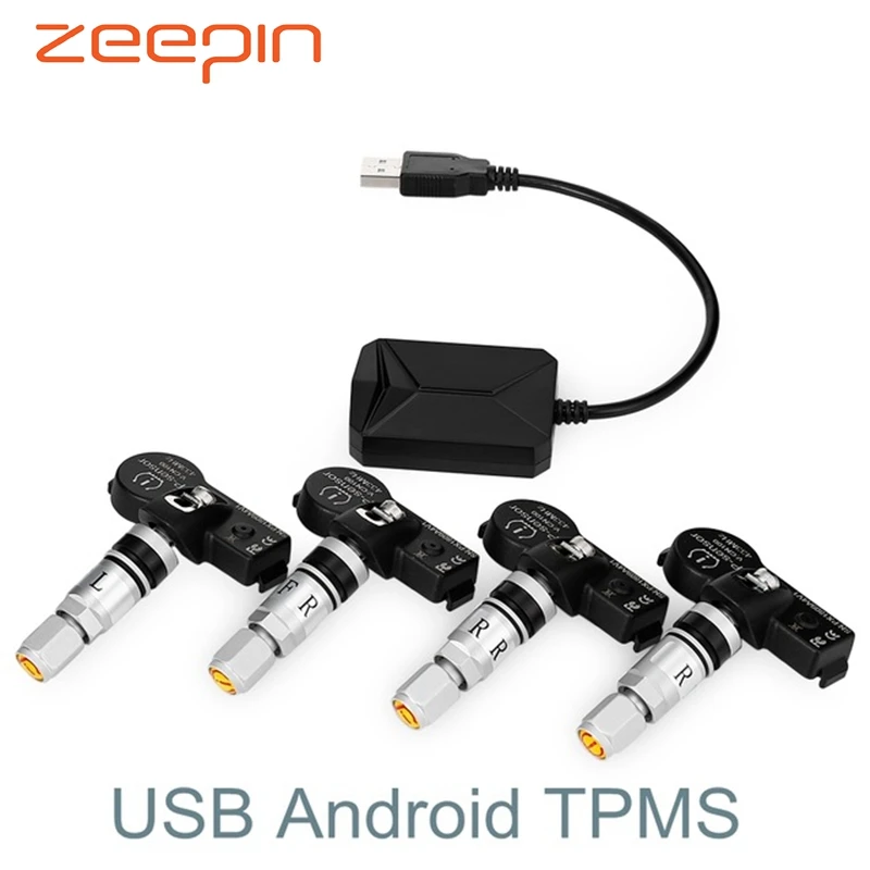 

USB Android TPMS Car Tire Pressure Monitoring System Display 4 Internal Sensors Android Navigation Tyre Pressure Alarm 0-116Psi