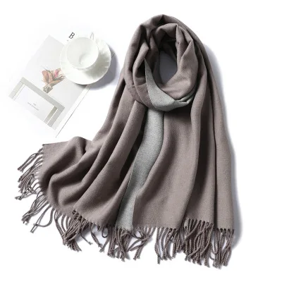 Double Face Use Solider Colors Customize Thinker Warm Wool Cashmere Scarf Pashmina Tassels Women Winter Scarf - Цвет: 19