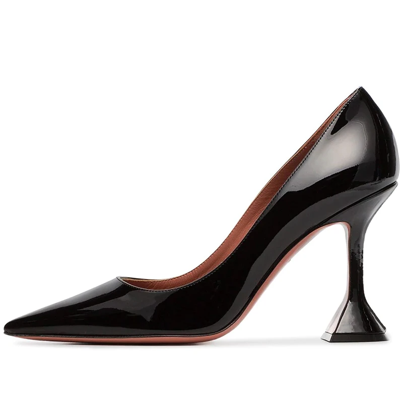 Значок с кристаллом, украшенный, острый носок, высокий каблук, формальная женская обувь для вечеринок, женские классические туфли-лодочки, необычная обувь на каблуке размера плюс - Цвет: plain black