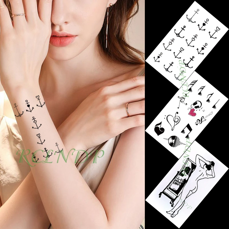 Waterproof Temporary Tattoo Sticker Musical Note Anchor Heart Mirror Girl Small Art Tatto Flash Tatoo Fake Tattoos For Women Men Temporary Tattoos Aliexpress