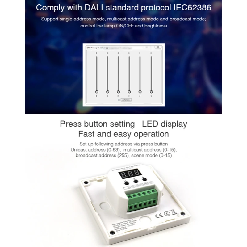 Miboxer DALI Bus 전원 공급 장치 (DT8) 86 터치 패널 DALI 디밍 제어 시스템 5 in 1 LED 컨트롤러 DIN 레일, led 램프용