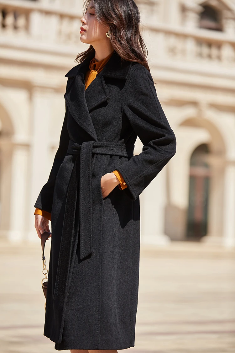 IRINAY911 осень зима Новая коллекция простое классическое длинное шерстяное Женское пальто с поясом