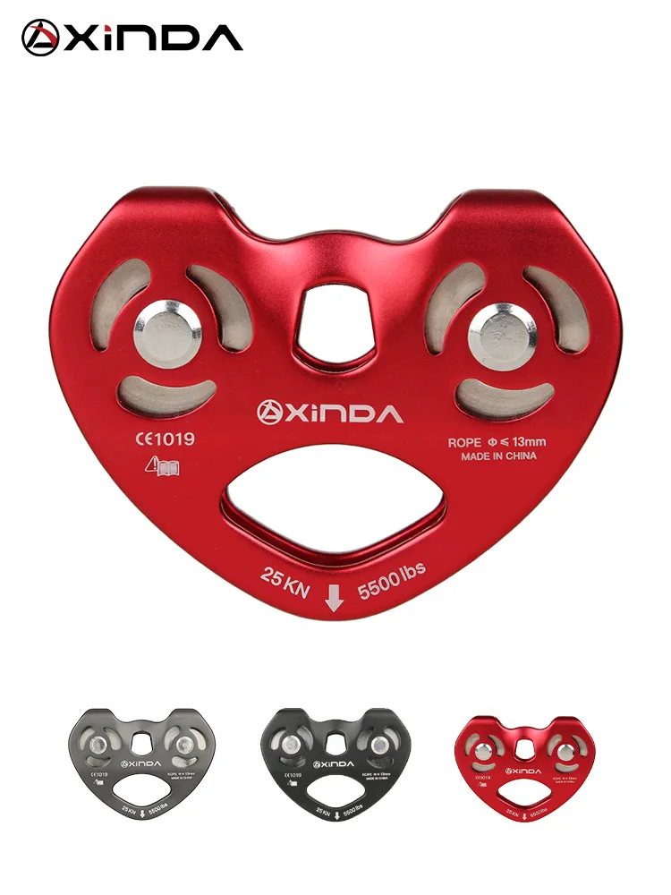 Xinda  Mountaineer Rock Climbing Pulley Outdoor Crossing Twin Wheels Pulley Aluminum Tandem Double Pulley With Ball Bearing