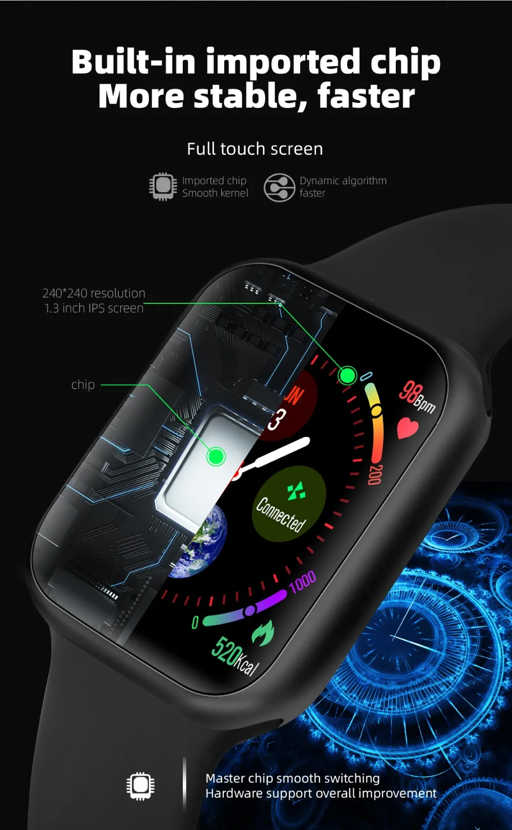 Смарт-часы P90 38 мм, полностью сенсорный фитнес-трекер IP68, водонепроницаемые, с беспроводной зарядкой, спортивные Смарт-часы PK, Apple Watch P68 P70 Pro