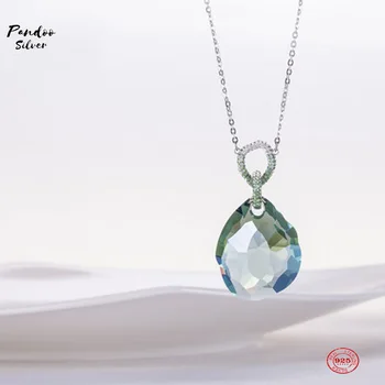 

PANDOO Fashion Charm Pure 925 Silver Original 1:1 Copy, Simple Fresh Crystal Fashion Necklace Female Luxury Jewelry Gifts