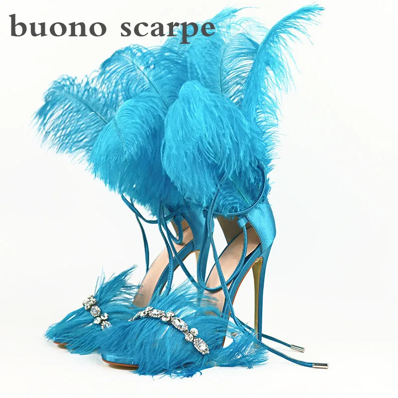 

New fashion rhinestones real feathers Elegant women sandals