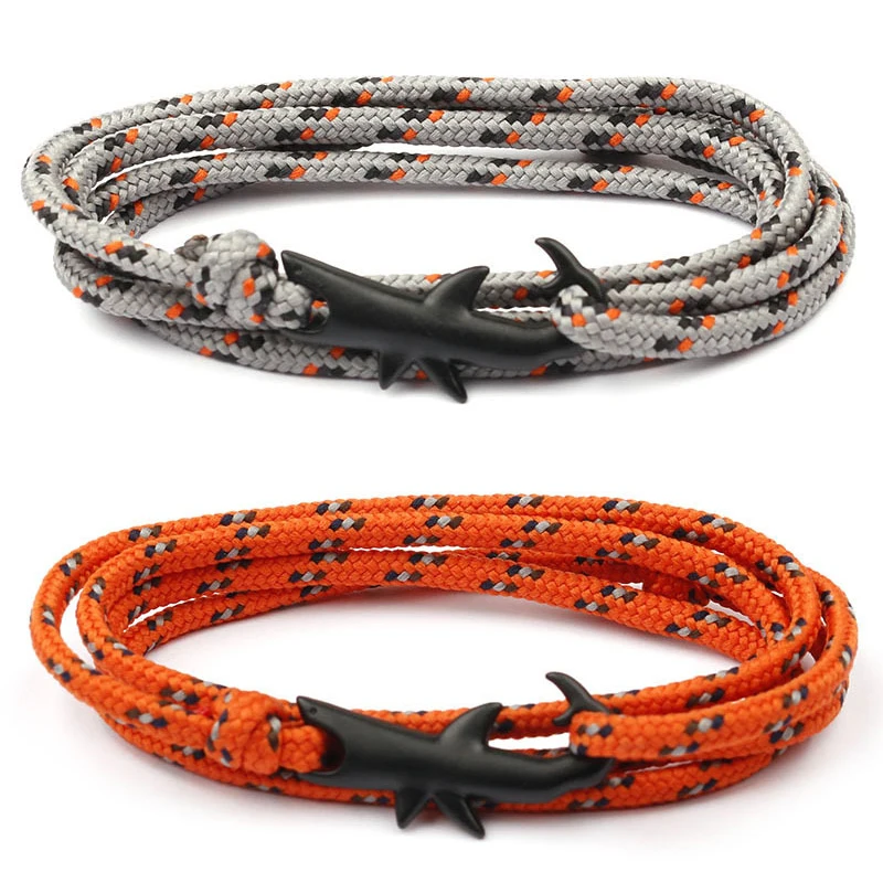 Rope Bracelet Jewelry Charm Survival-Rope-Chain Shark-Multilayer Black-Color Women