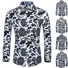 Hawcoar Для Мужчин's Повседневное и с аппликацией в виде цветка печати красочный тонкий длинный рукав M-6XL рубашка блузка Топы рубашка мужская Z4