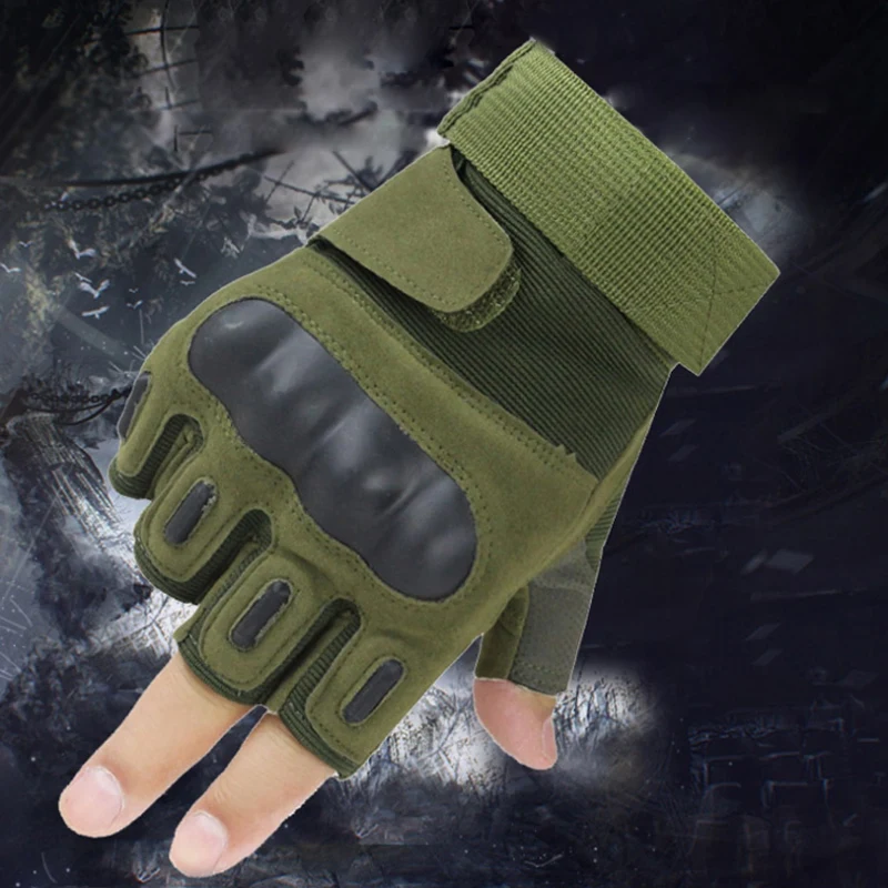 Hard Thermo Gloves Half Knuckle Finger Tactical Military Fighter Hunting Shooting Airsoft Paintball Police Duty-Fingerless