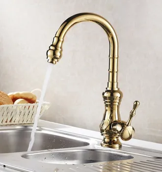 

Kitchen Wet Bar Bathroom Vessel Sink Faucet Polished Gold Color Brass One Handle Swivel Spout Mixer Tap Single Hole msf069