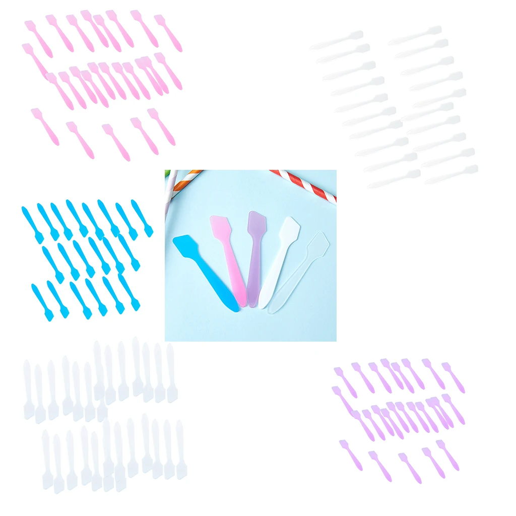 100x Mini Cosmetic Spatula Disposable Facemask Cream Scoop Plastic Spoon