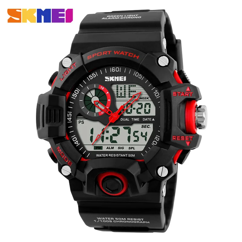 SKMEI Брендовые спортивные часы для мужчин Dual Time камуфляжные военные часы для мужчин армейский светодиодный цифровой наручные часы 50 м водонепроницаемые мужские часы