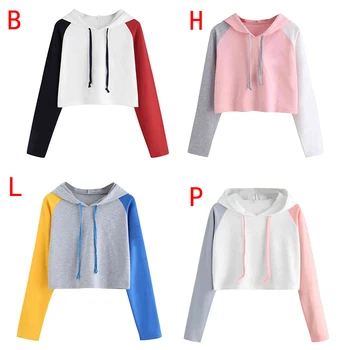 

Women's Casual Hoodie Autumn Long Sleeve Color Matching Hooded Wild Short Sweatshirts Warm Pullover Streetwear