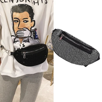

Light Rivet Women Waist Pack Fashion Chains Women Messenger Bags 2020 New Black Pu Leather Chest Bag Crossbody Bag Ladies Design