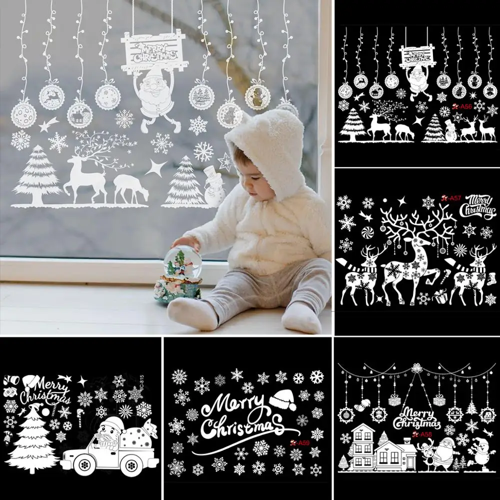 Christmas Window Stickers Merry Christmas Decorations For Home Christmas Wall Sticker Kids Room Wall Decals New Year Stickers