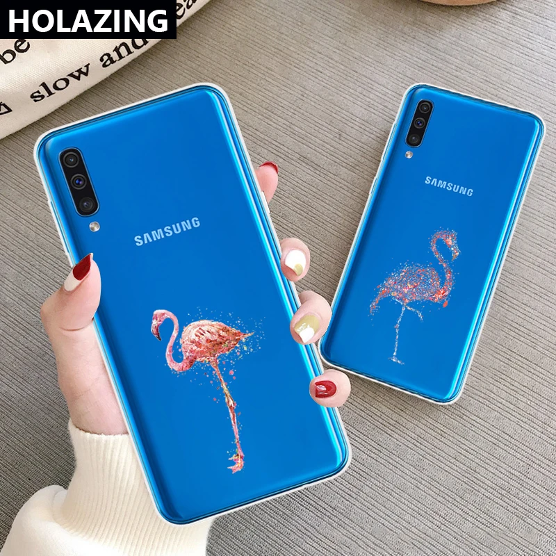 Для Samsung Galaxy A10 A20 A20S A50S A30 A30S A10S A70 M30 прозрачный чехол розовый Фламинго с принтом