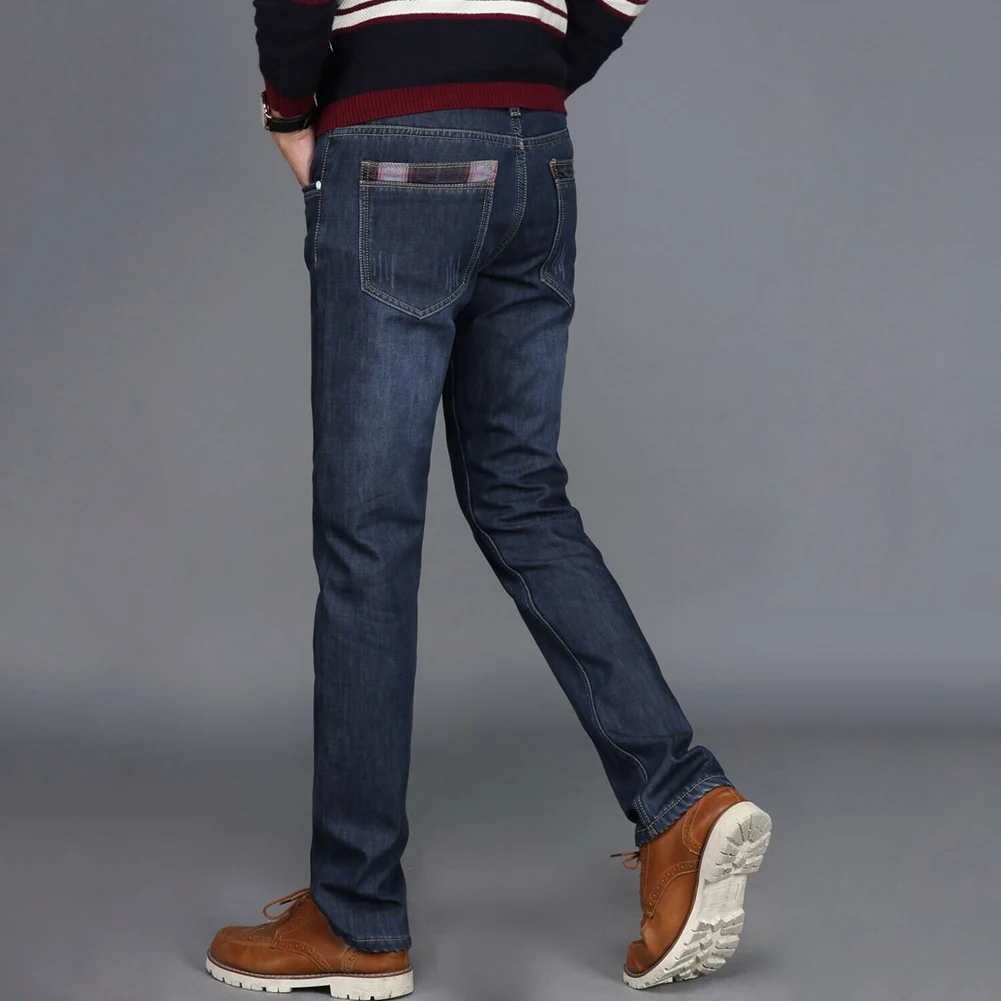 Мужские зимние Утепленные джинсы с флисовой подкладкой, джинсовые длинные штаны, повседневные теплые штаны для офиса и путешествий, HSJ88
