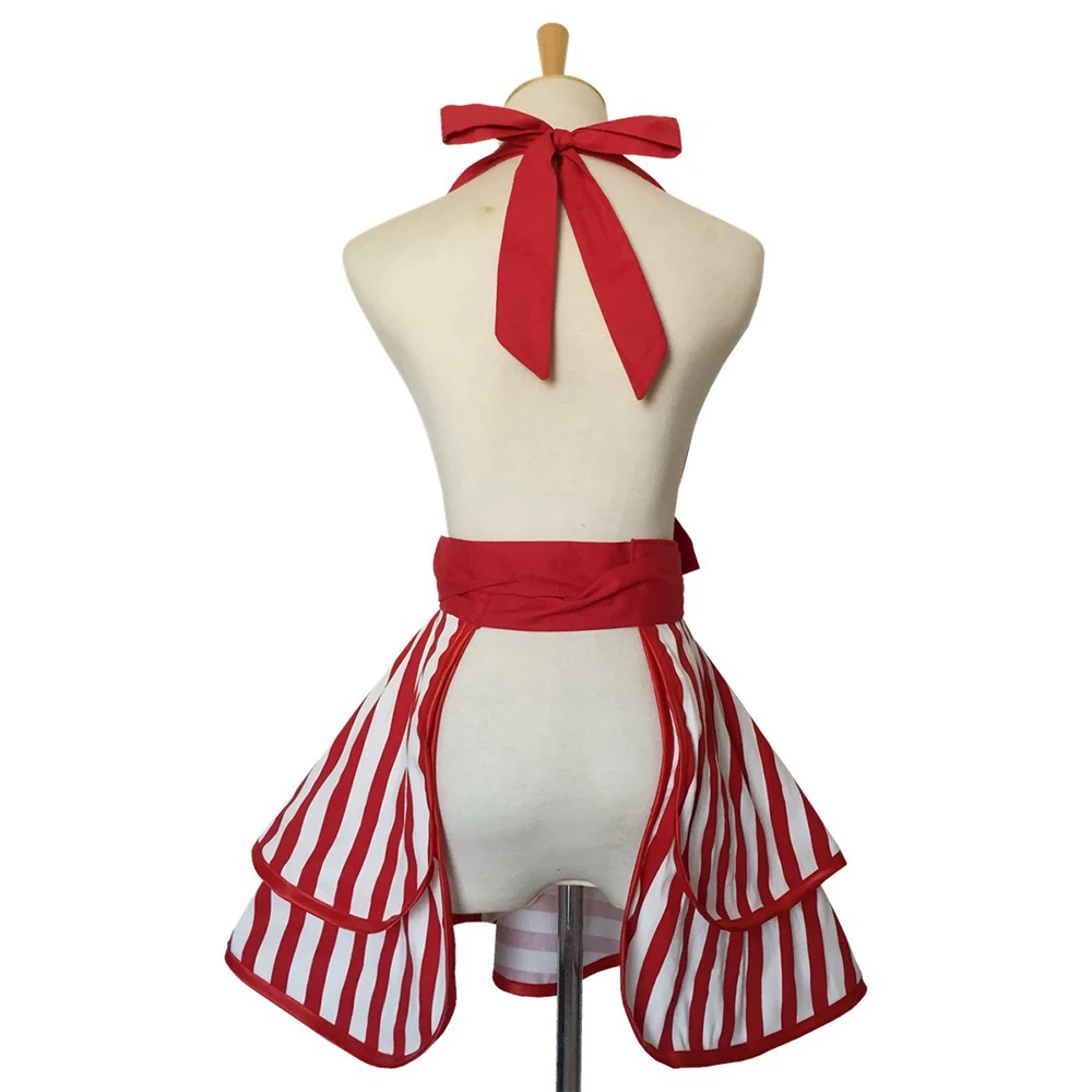 Women Retro Cotton Dot Fashion Sexy Apron Dress Female Household Cleaning Home Daily Work Sleeveless Apron