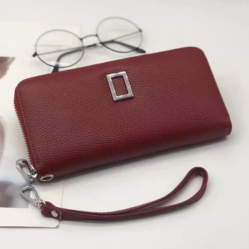 

New Fashion Women's Day Clutch Genuine Leather Handbags Large Capacity Metal Buckle Purse Mobile Phone Bag Clutch Bag AML950