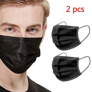 

#H30 2PCS Black Face Mask Disposable Mask Protection Masks Mouth Mask Filtration Cotton Masks Anti-Dust 3 plys
