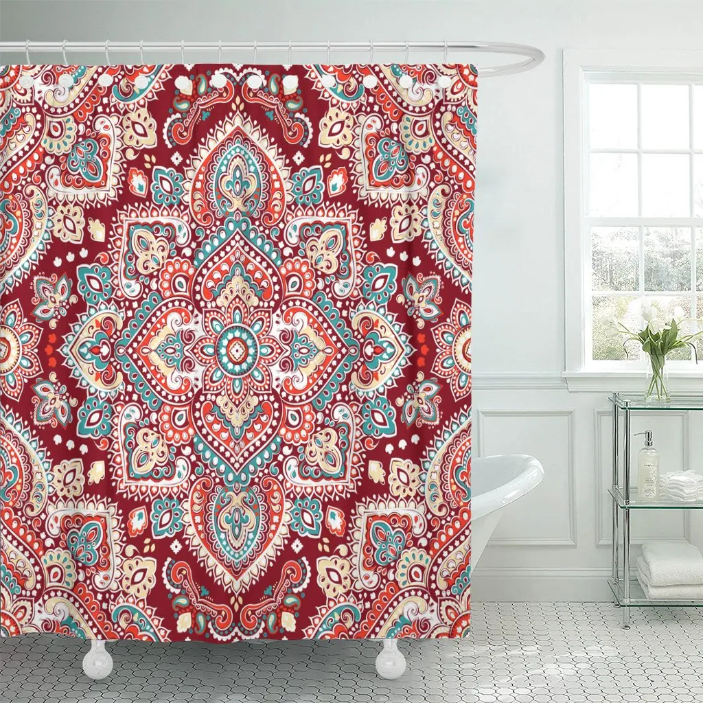 Henna Shower Curtain Mandala Paisley Pattern Print for Bathroom 